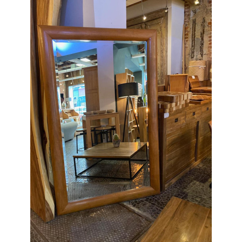 Beveled mirror with old teak frame