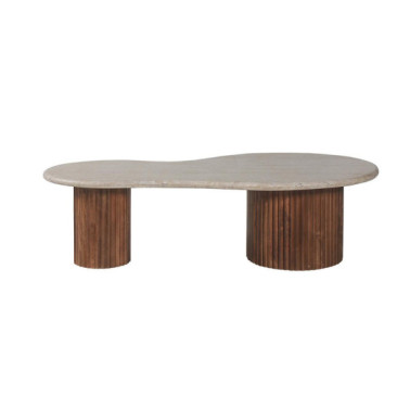 MARLON | Coffee table in mango wood & beige travertine