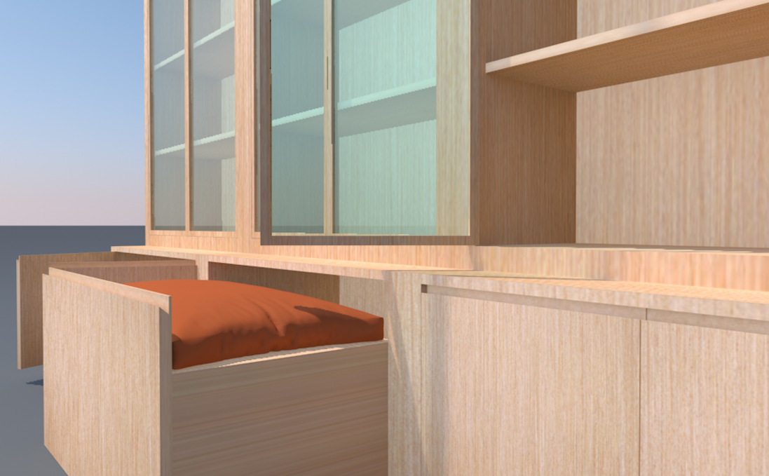 Glass cabinet with storage or seating - X