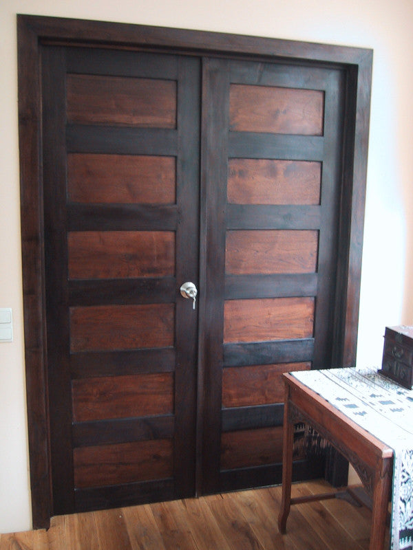 Double door in teak wood, bicolour finishing