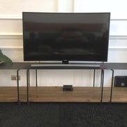 Minimalist TV long table, 2 levels, in metal and reclaimed teak wood
