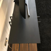 Minimalist TV long table, 2 levels, in metal and reclaimed teak wood