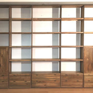 Bespoke, very large bookshelf, in old teak and metal