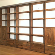 Bespoke, very large bookshelf, in old teak and metal