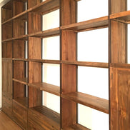 Bespoke, very large bookshelf, in old teak and metal