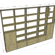 Bespoke, very large bookshelf, in old teak and metal