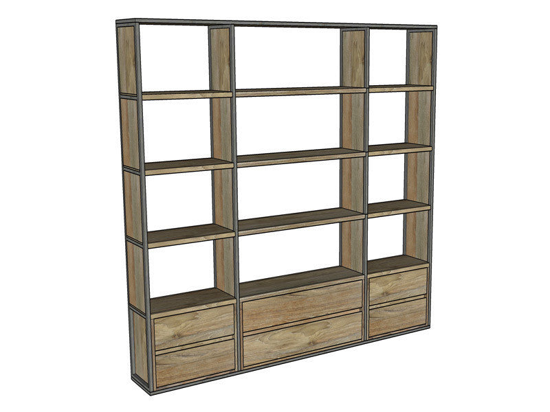 TIR012 | Bookshelf in reclaimed teak and steel