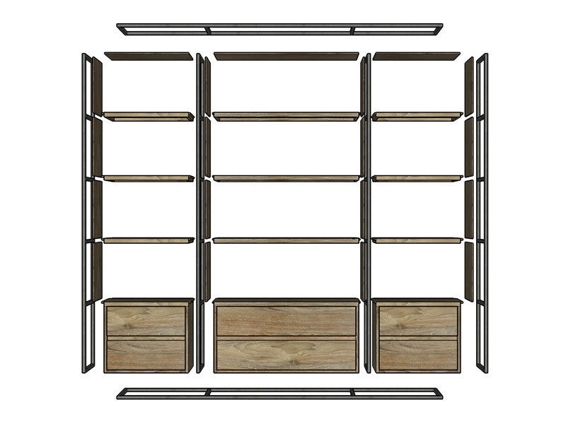 TIR012 | Bookshelf in reclaimed teak and steel