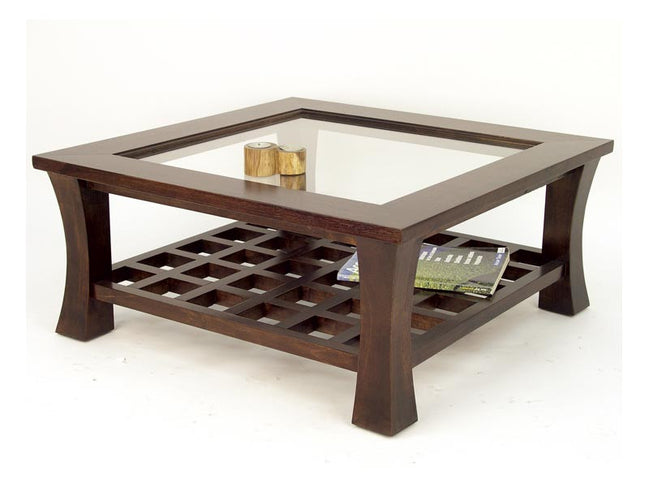 Low coffee table with glass top