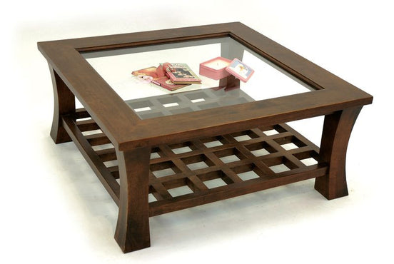 Low coffee table with glass top