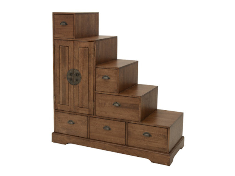 Chinese staircase cabinet 6 drawers, 2 doors