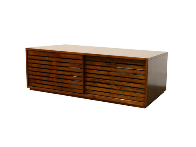 Coffee table with 4 slatted sliding doors