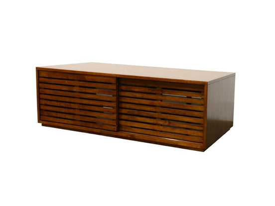 Coffee table with 4 slatted sliding doors