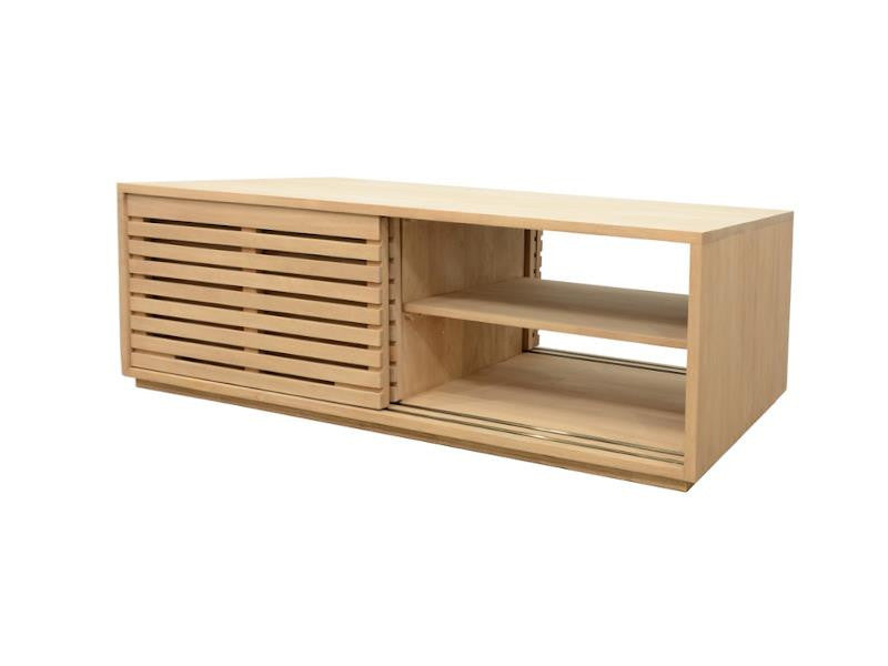 Coffee table with 4 slatted sliding doors