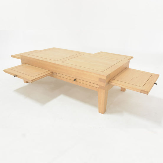 Low coffee table with 6 sliding trays