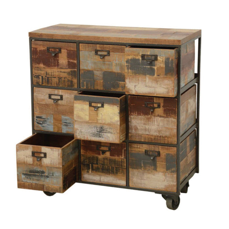 Chest of 9 drawers, on wheels