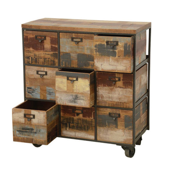 Chest of 9 drawers, on wheels