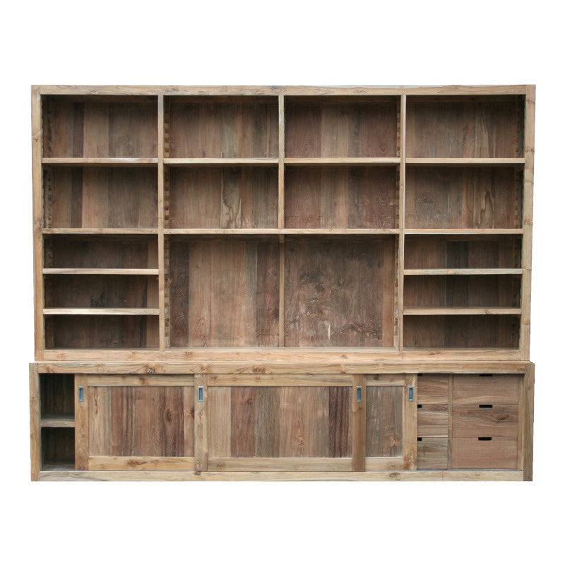LABAIE | Bookshelf with 3 sliding doors, 6 drawers