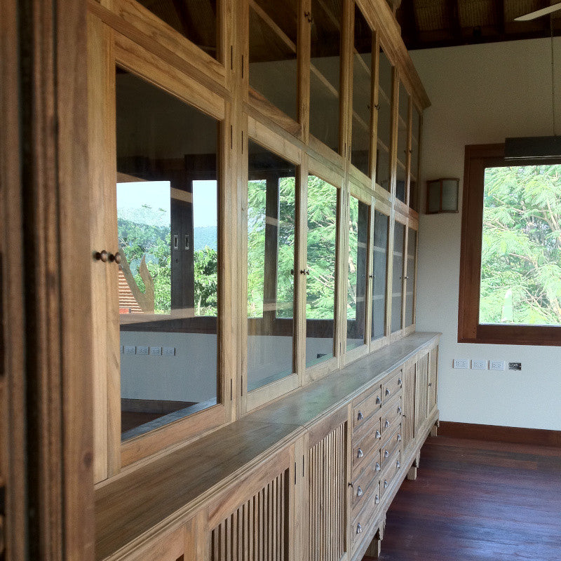 Bespoke office library in reclaimed teak wood