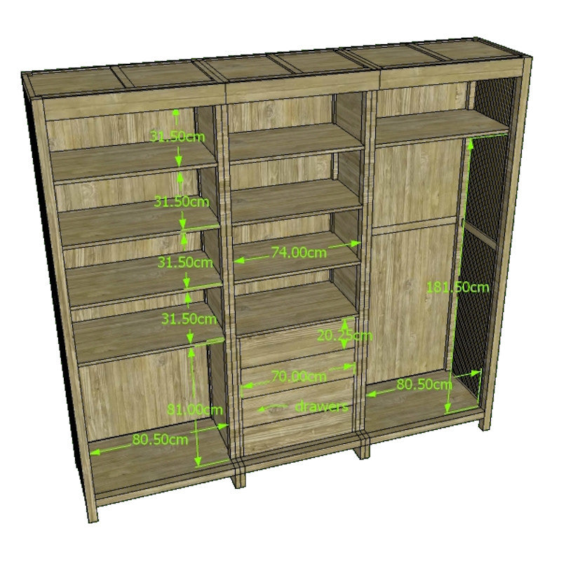 Custom wardrobe in recycled old teak wood