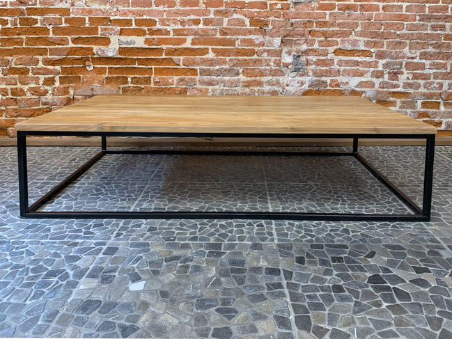 Coffee table in untreated solid reclaimed teak natural wood.