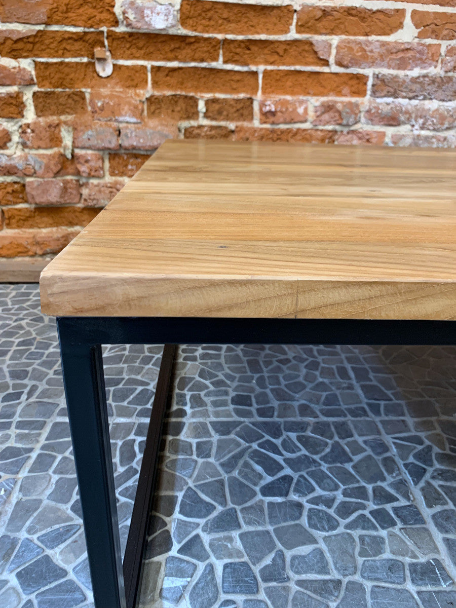 Coffee table in untreated solid reclaimed teak natural wood.