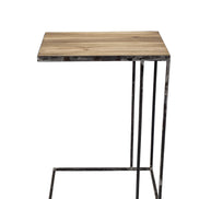 Side table in untreated solid reclaimed teak and iron