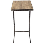 Side table in untreated solid reclaimed teak and iron