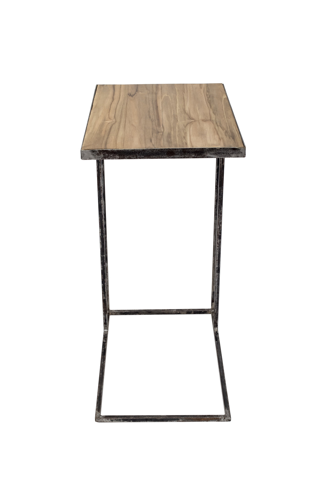 Side table in untreated solid reclaimed teak and iron