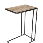 Side table in untreated solid reclaimed teak and iron