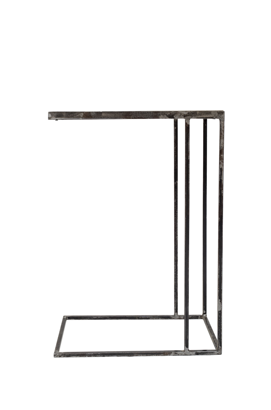 Side table in untreated solid reclaimed teak and iron