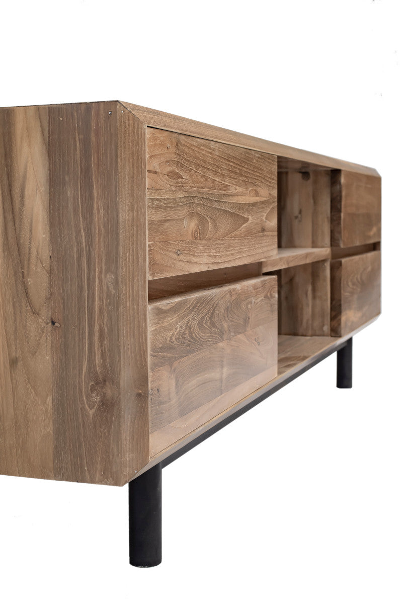 TV Cabinet, 4 drawers, cylindrical metal legs