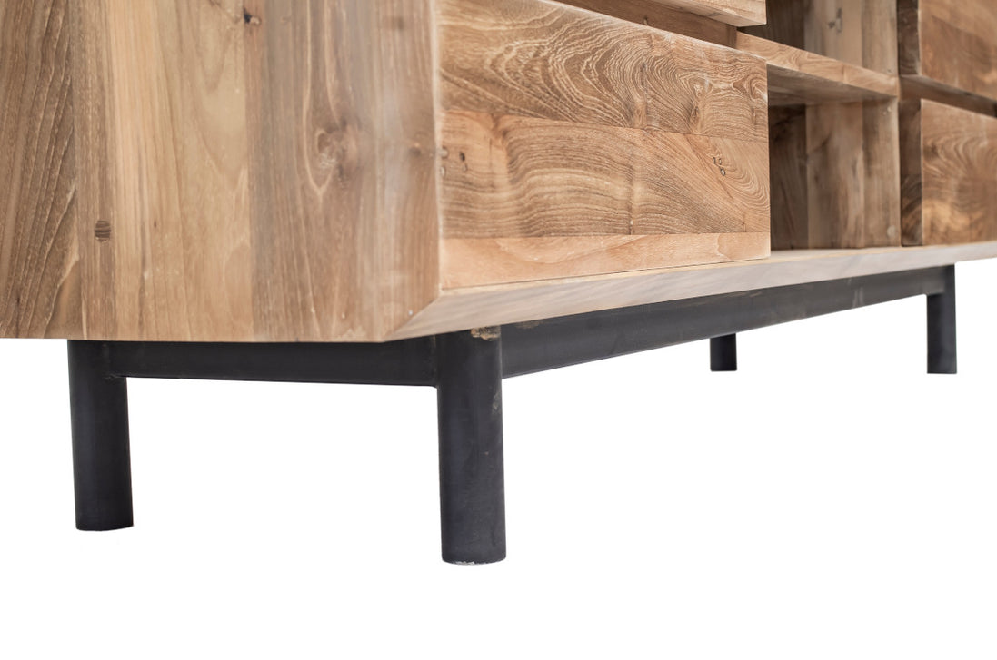 TV Cabinet, 4 drawers, cylindrical metal legs