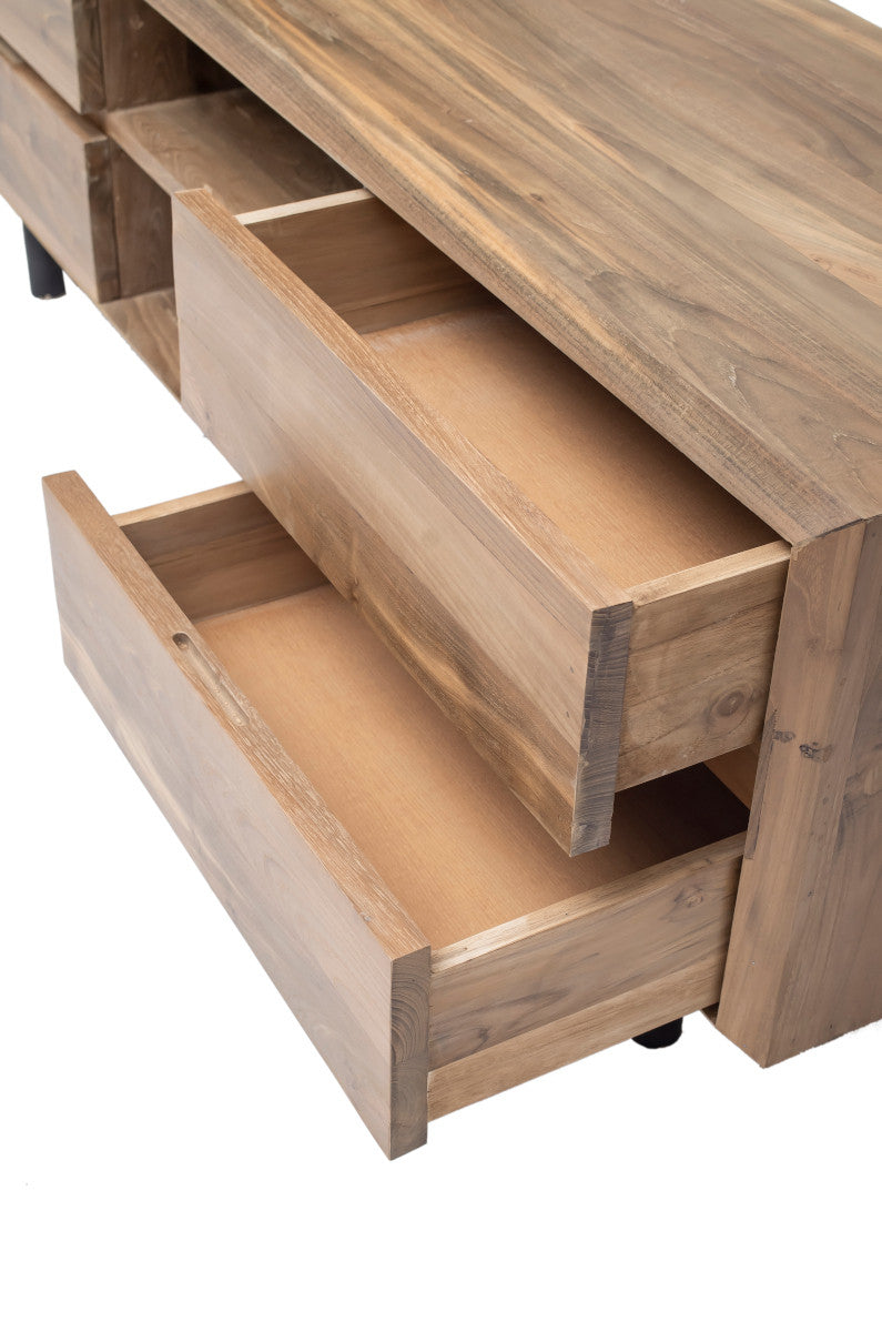 TV Cabinet, 4 drawers, cylindrical metal legs