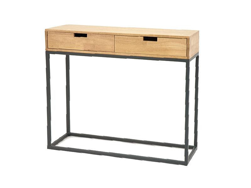 Console 2 drawers in metal and hevea