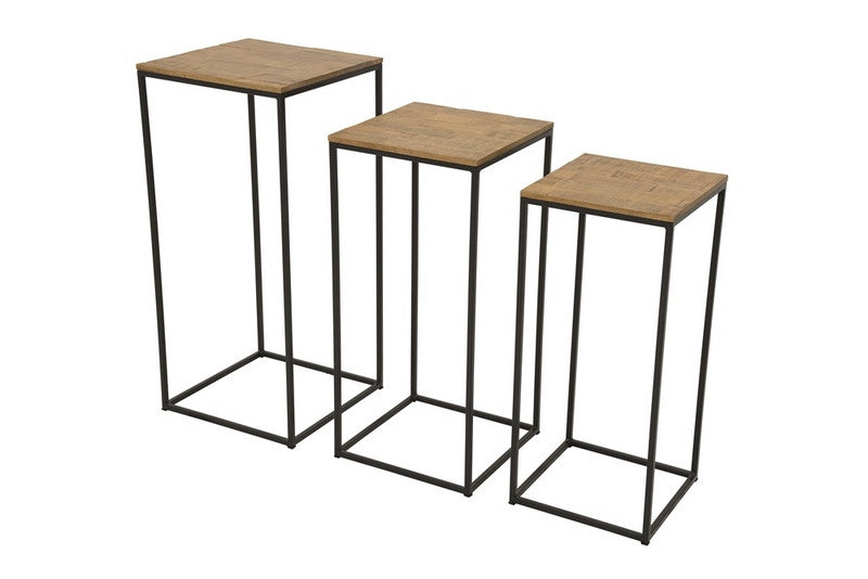 Squared console in metal and hevea