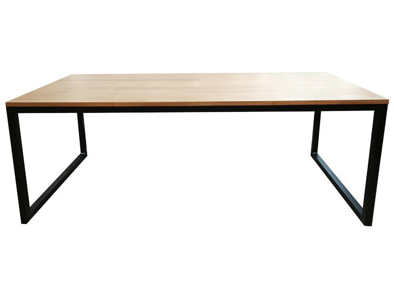 Contemporary dining table, hevea and steel