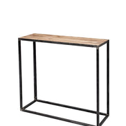Industrial metal console with teak top