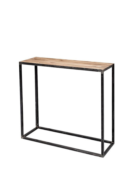 Industrial metal console with teak top