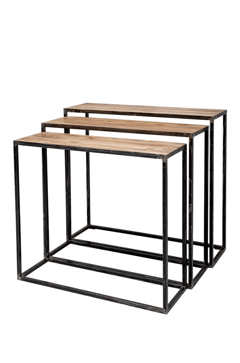 Industrial metal console with teak top