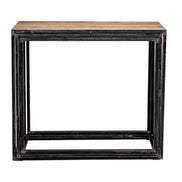 Industrial metal console with teak top