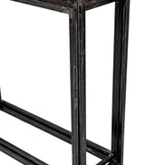 Industrial metal console with teak top