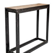Industrial metal console with teak top