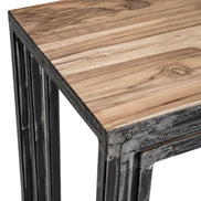Industrial metal console with teak top