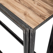 Industrial metal console with teak top