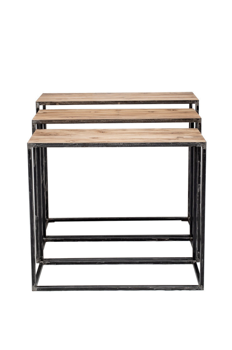 Industrial metal console with teak top