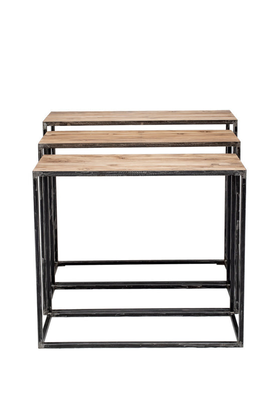 Industrial metal console with teak top