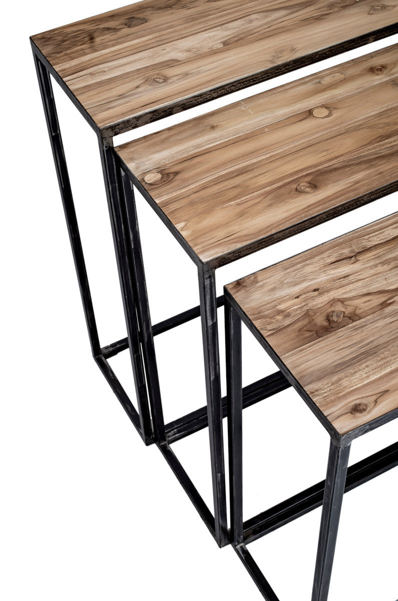 Industrial metal console with teak top