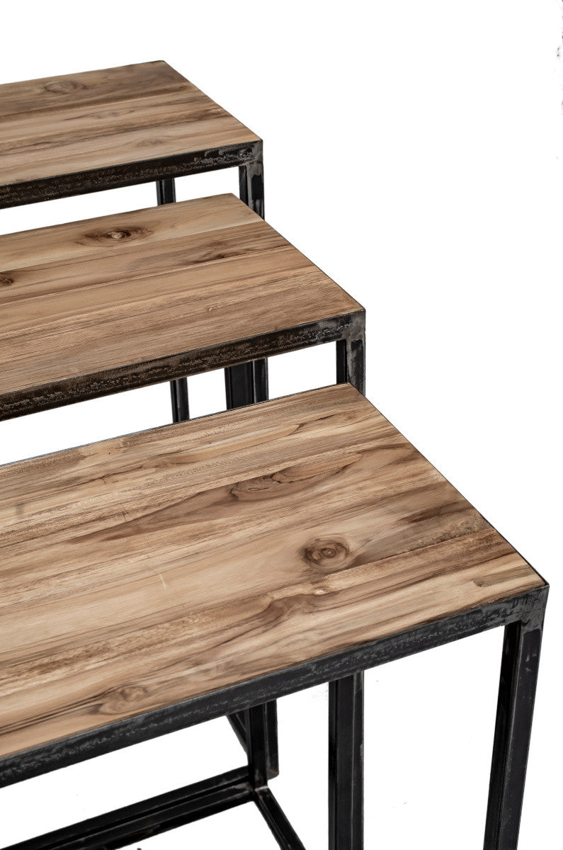 Industrial metal console with teak top