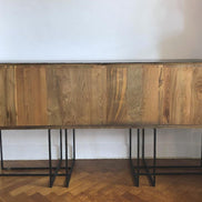 Minimalist Sideboard, 4 doors, In Metal & Reclaimed Teak Wood